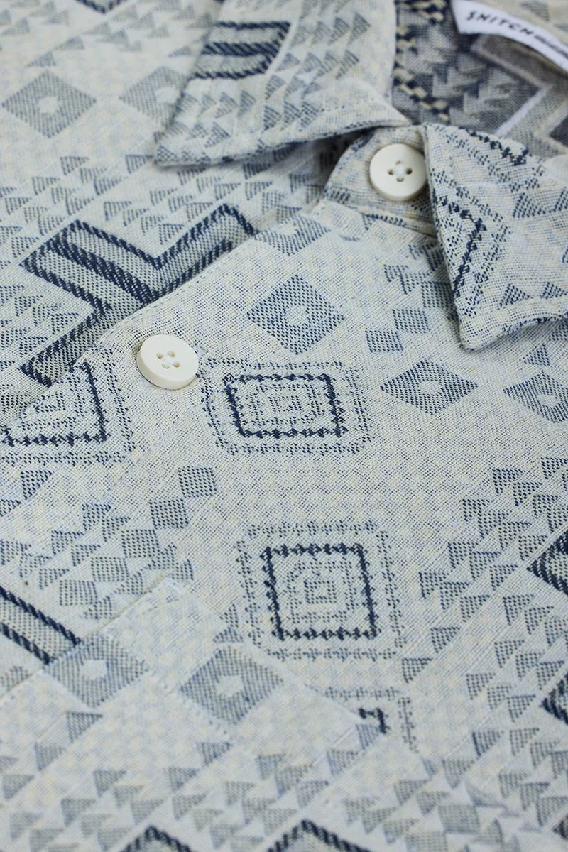 سنيتش Light Blue Geometric Long Sleeve Regular Fit Overshirt