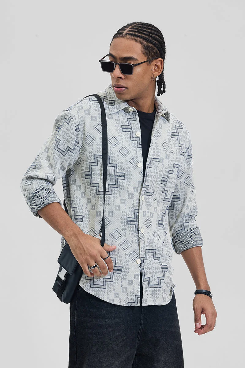 SNITCH Light Blue Geometric Long Sleeve Regular Fit Overshirt
