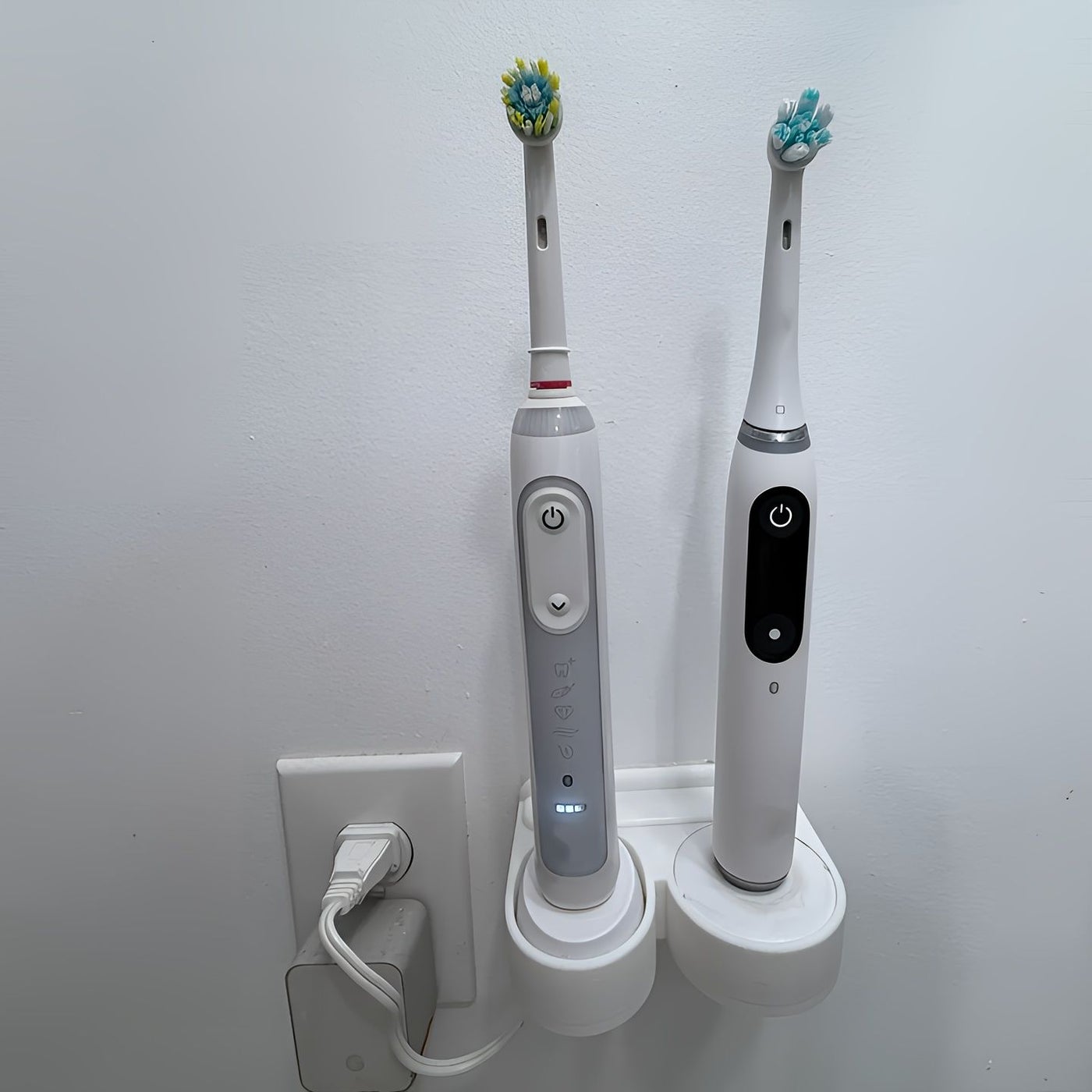 White No Drill Electric Toothbrush Holder For Oral B And IO Models Bathroom Accessory Toiletries