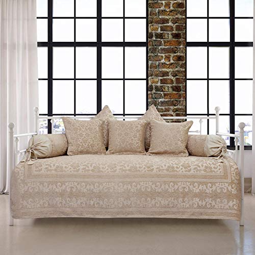 Victor Cotton Diwan Set 8 Pcs with 5 Pillows & 2 Bolster Covers | Coral Fabric Printed Diwan Set for Living Room Hall | Comfort & Elegant Décor | Durable & Washable Design | Mouse - Image 1