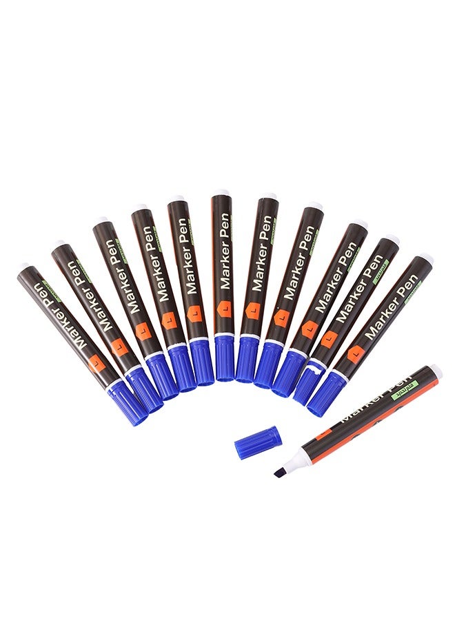 LAWAZIM Marker Pen -12 Piece Blue- Non-Toxic Washable Ink Chisel Tip Permanent Markers for Art Crafts Stationary Office School Projects Industrial Use - for Cardboard Fabric Metal Wood Glass Ceramic  - Image 1