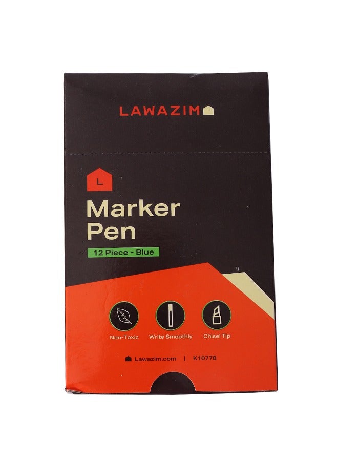 LAWAZIM Marker Pen -12 Piece Blue- Non-Toxic Washable Ink Chisel Tip Permanent Markers for Art Crafts Stationary Office School Projects Industrial Use - for Cardboard Fabric Metal Wood Glass Ceramic  - Image 4