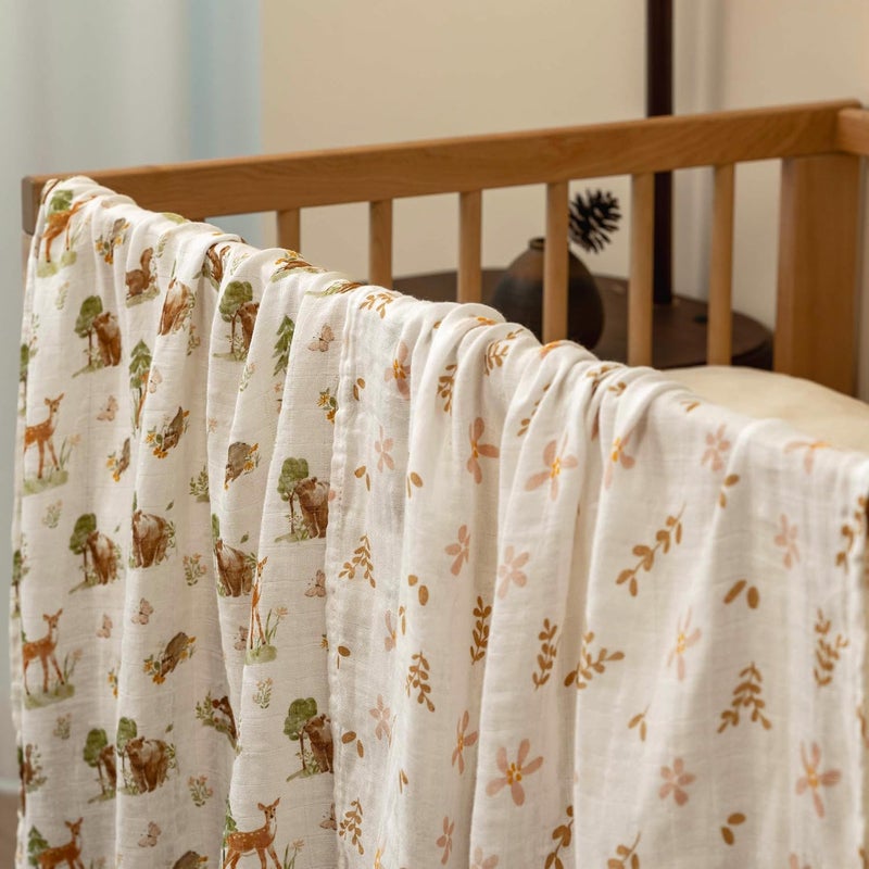 6 Pack Cotton Muslin Swaddle Blankets - Deer & Soft Light - Image 5