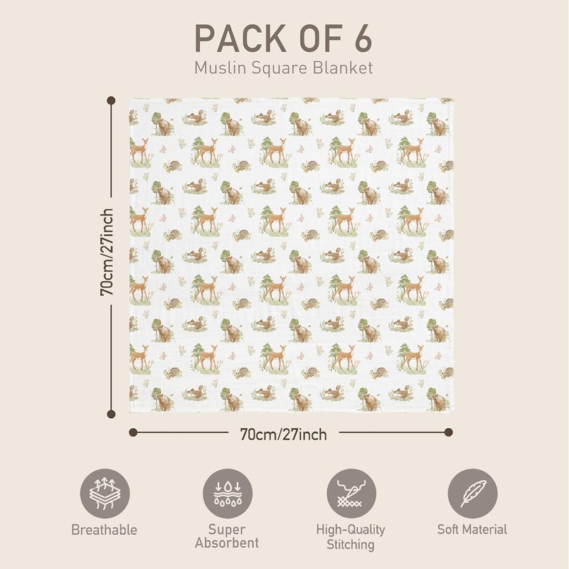 6 Pack Cotton Muslin Swaddle Blankets - Deer & Soft Light - Image 4