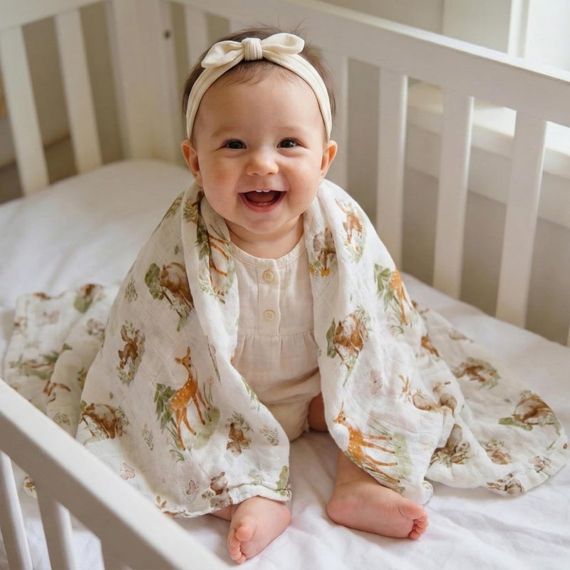 6 Pack Cotton Muslin Swaddle Blankets - Deer & Soft Light - Image 3