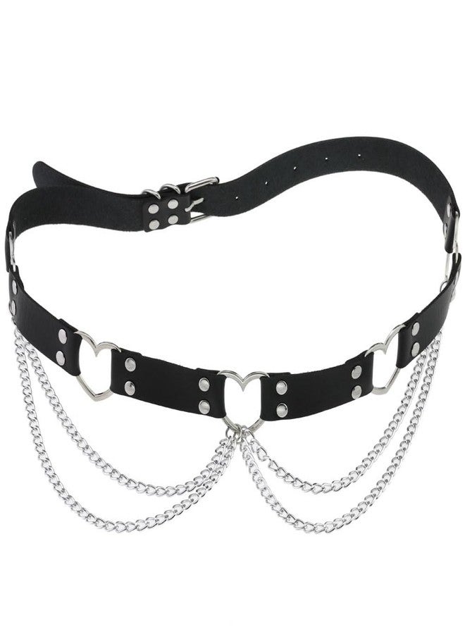 FM FM42 Pink PU Simulated Leather Rivets Love Heart Ring 2-Layer Chain Adjustable Waist Belt - Image 3