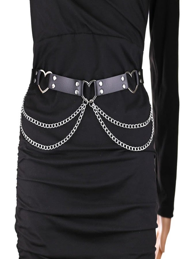 FM FM42 Pink PU Simulated Leather Rivets Love Heart Ring 2-Layer Chain Adjustable Waist Belt - Image 5