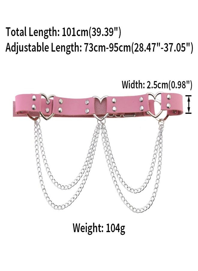 FM FM42 Pink PU Simulated Leather Rivets Love Heart Ring 2-Layer Chain Adjustable Waist Belt - Image 2