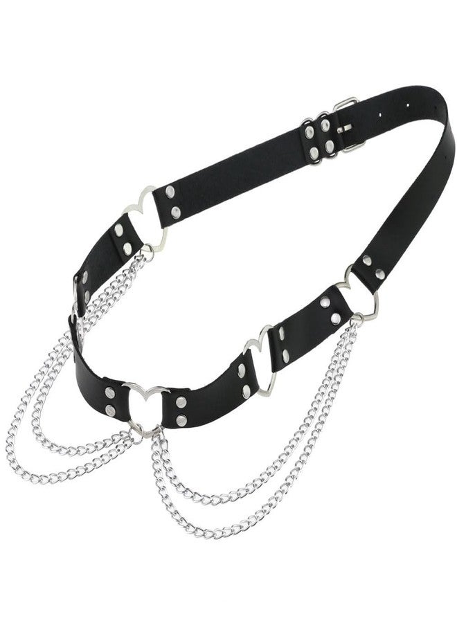 FM FM42 Pink PU Simulated Leather Rivets Love Heart Ring 2-Layer Chain Adjustable Waist Belt - Image 4
