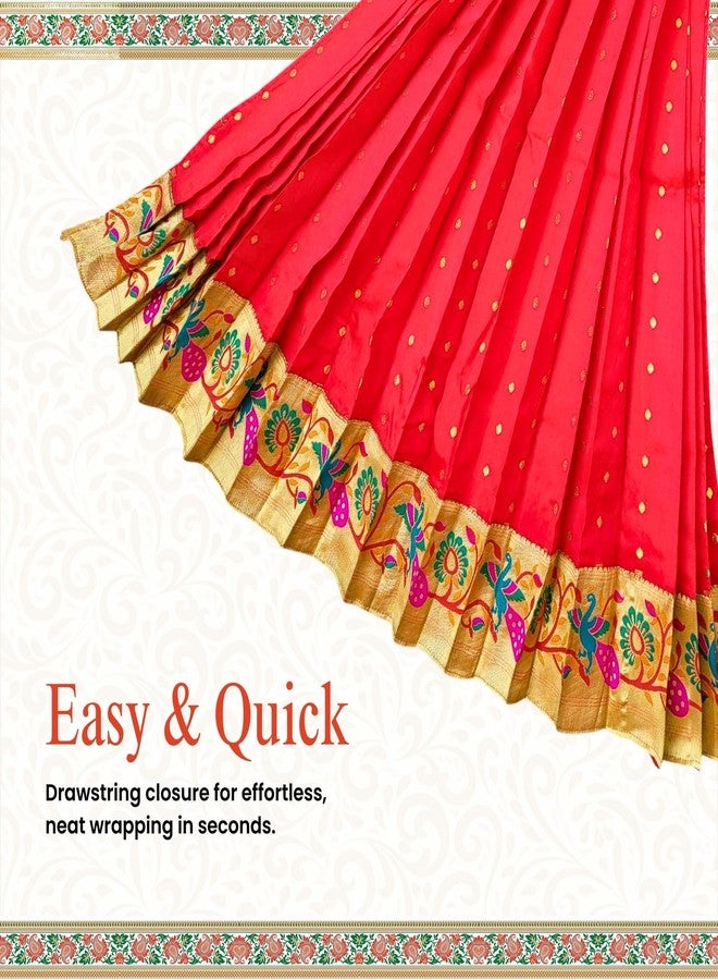 PUNYATVA Gudhi Vastra for Gudhi Padwa Festival (Paithani, Red) | Traditional Maharashtrian Gudi Cover Saree Cloth for GudiPadva | Readymade Ugadi & GudhiPadawa Decoration Pooja Décor - Image 4