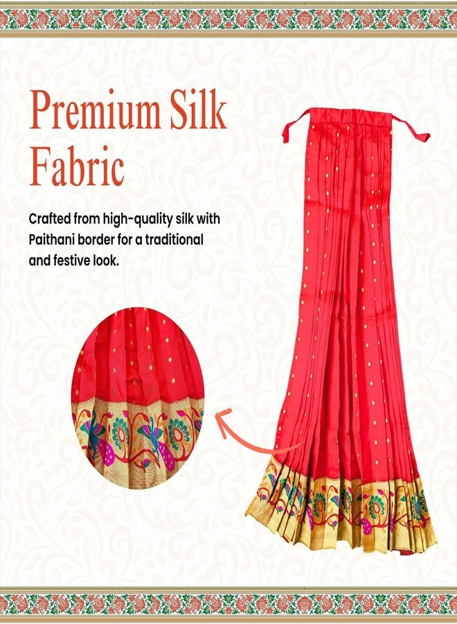 PUNYATVA Gudhi Vastra for Gudhi Padwa Festival (Paithani, Red) | Traditional Maharashtrian Gudi Cover Saree Cloth for GudiPadva | Readymade Ugadi & GudhiPadawa Decoration Pooja Décor - Image 3