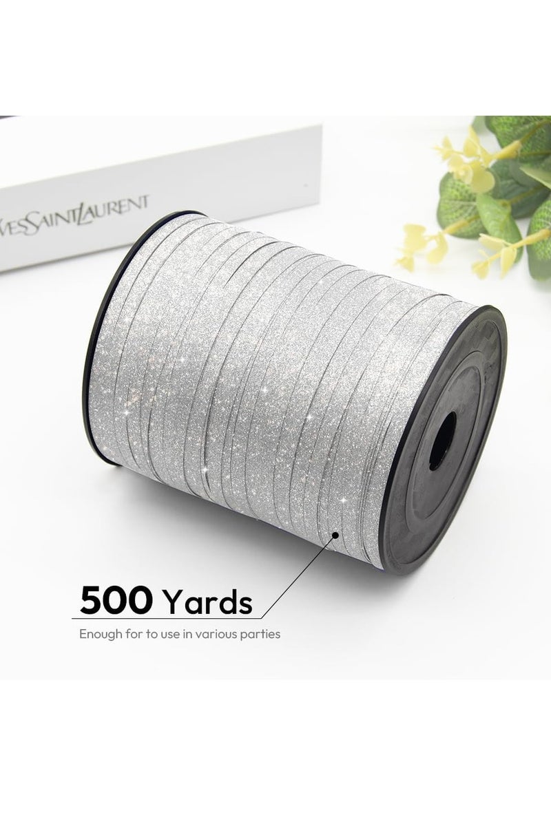 Home zone Glitter Silver Curling Ribbon 3/16" Wide × 500 Yards Glitter Ribbon for Gift Wrapping Balloon String Birthday Party Decoration Ribbons for Festive Crafts Wedding Decoration - Image 2