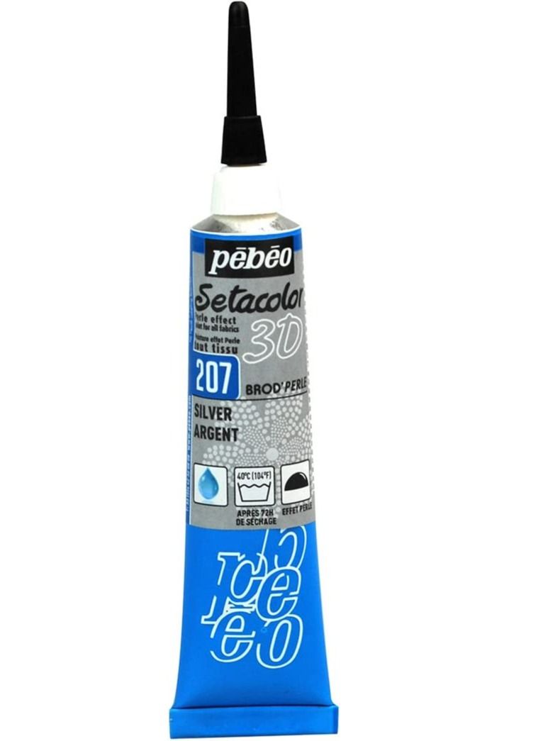 Pebeo Setacolor 3D Brod'Perle Dimensional Fabric Paint 20 ml Tube Silver - Image 1