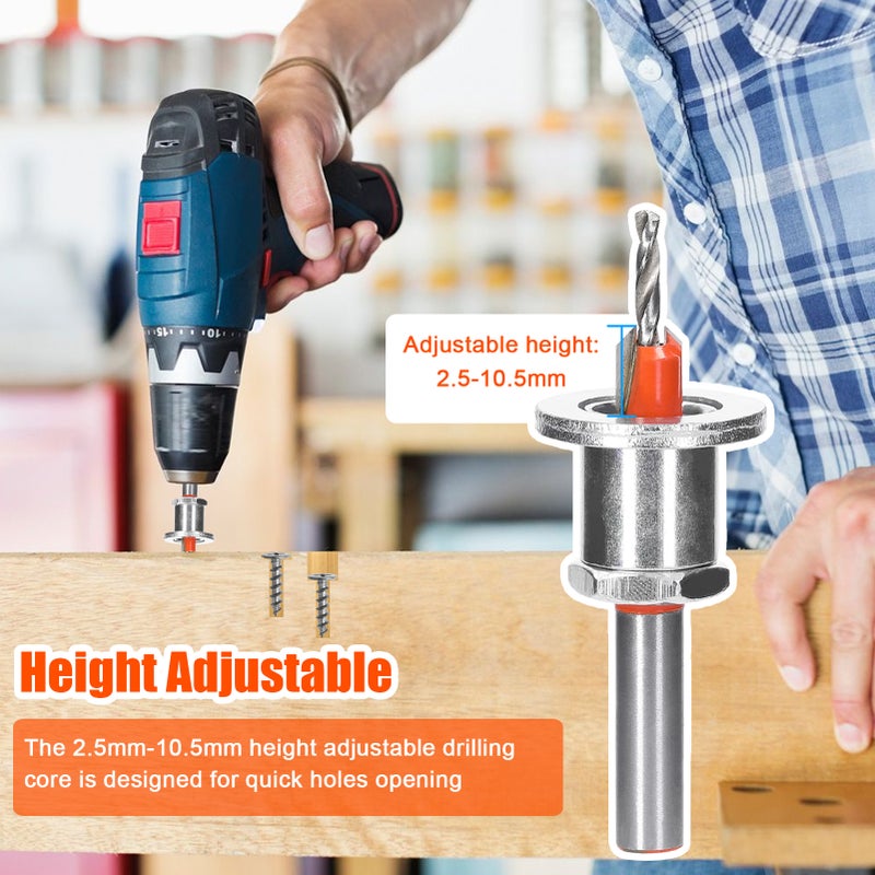 8mm Shank Carbide Countersink Woodworking Router Bit 2.5-10.5mm Hight Adjustable Milling Cutter Screw Extractor Remon Demolition - Image 2