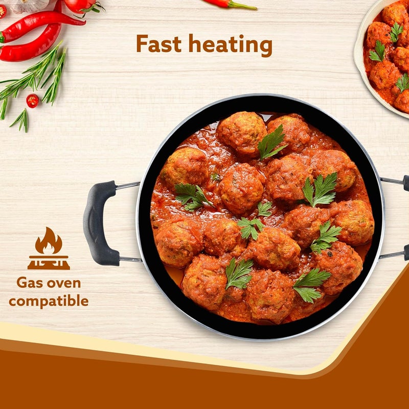 AGARO Elite Hard Anodised Kadhai with Glass Lid 25L Capacity 24 cm Diameter Gas Oven Compatible Riveted Handle 3mm Thick Plate Cooking Frying Serving Black - Image 5