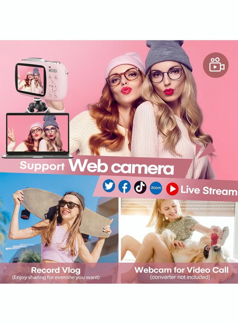 ZONBON Digital Camera,5K Cameras for Photography, 64MP UHD Portable Vlogging Camera,18X Zoom Travel Point and Shoot Camera with 32GB TF Card, For Beginners Teen - Pink - Image 2