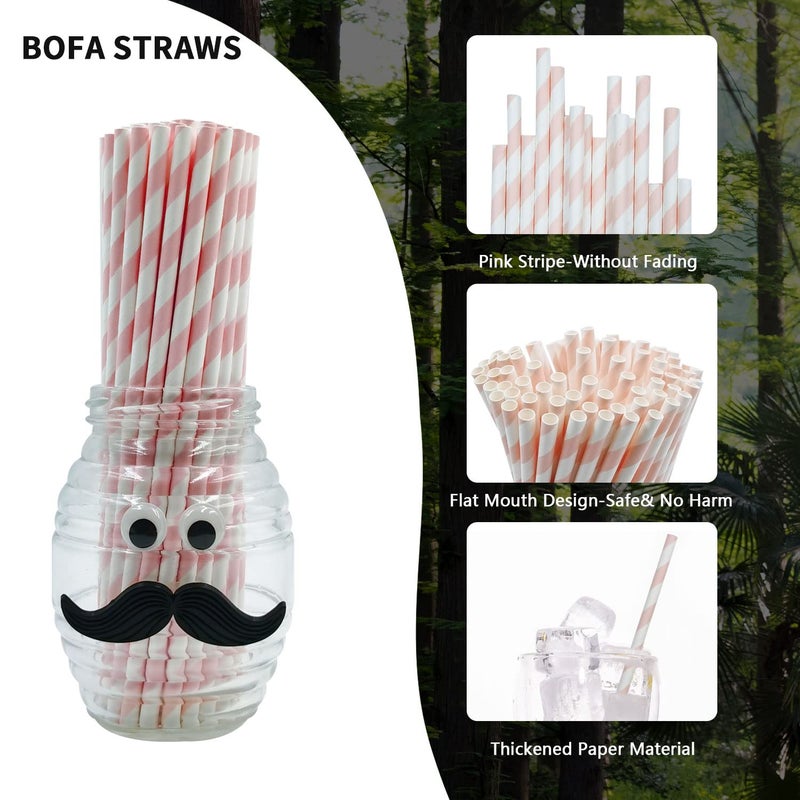 BOFA Eco Tableware Pink and White Striped Paper Straws  Cute Pink Girls Shower Straws  Princess Straws  Pink Stripes Straws for Drinking  Party Suppliers - Pack of 100 - Image 2