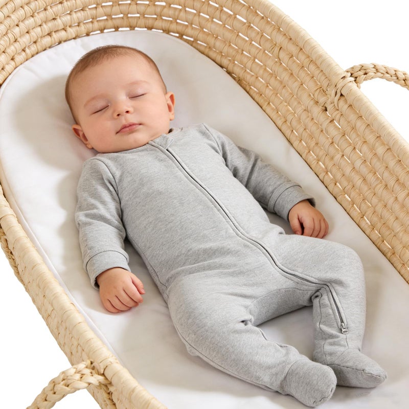 Aablexema Baby Footie Pajama with Mitten Cuffs, Double Zipper Infant Cotton clothes Sleeper Pjs, Footed Sleep Play(Ivory & Grey & Pink,0-3 Months) - Image 2