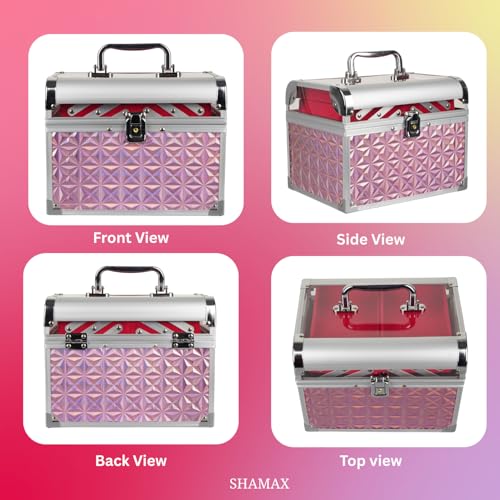 SHAMAX® Mettalic Professional Vanity Case 4 Trays with Adjustale Dividers Makeup Case for Makeup Artist with Lock and Compartments Wedding Bride/Gifting/sagai - Image 4
