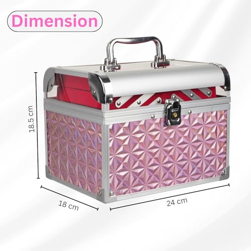SHAMAX® Mettalic Professional Vanity Case 4 Trays with Adjustale Dividers Makeup Case for Makeup Artist with Lock and Compartments Wedding Bride/Gifting/sagai - Image 5