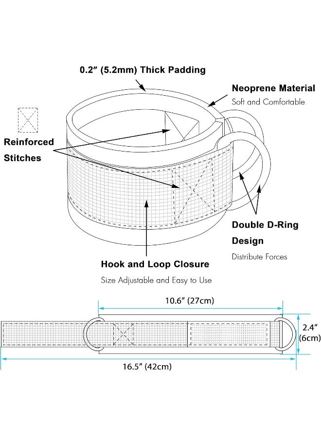 Techion Techion 1 Pair of Fitness Ankle Straps for Cable Machine - Double D-Ring, Adjustable Comfort fit Neoprene - for Men and Women - Black  - Image 3