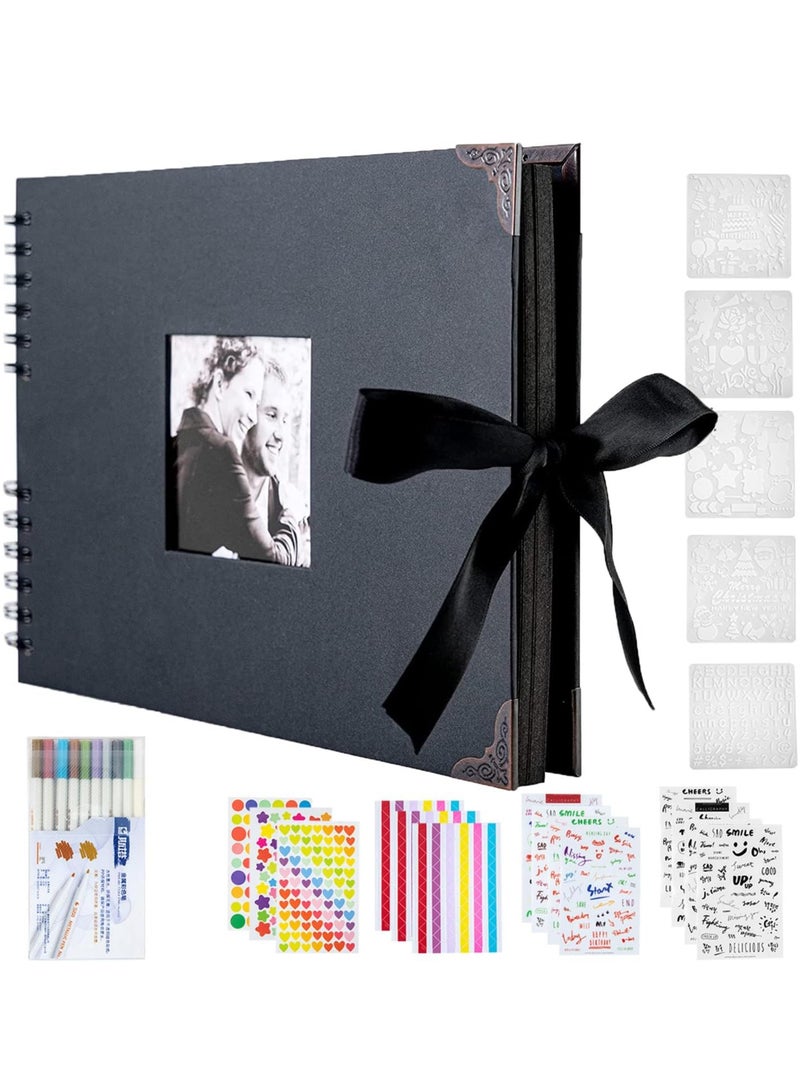 Relex Scrapbook Photo Album, Retro Family Photo Holder DIY Memory Book Wedding Albums Thick Kraft Paper Picture Book Mini Scrapbook Storage Album Ribbon Decorate - Image 1