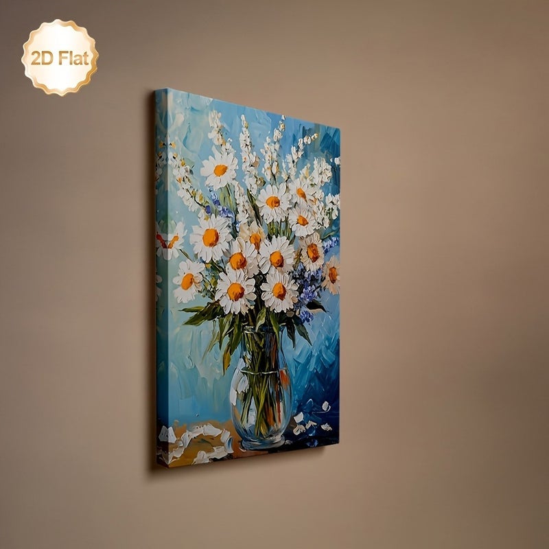 White Daisy in Glass Vase Framed Canvas Painting - Image 5
