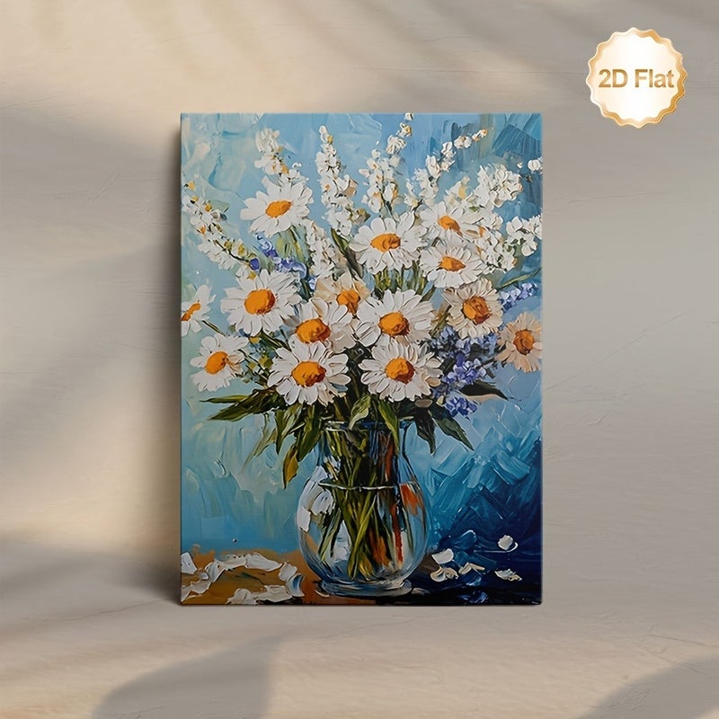 White Daisy in Glass Vase Framed Canvas Painting - Image 1