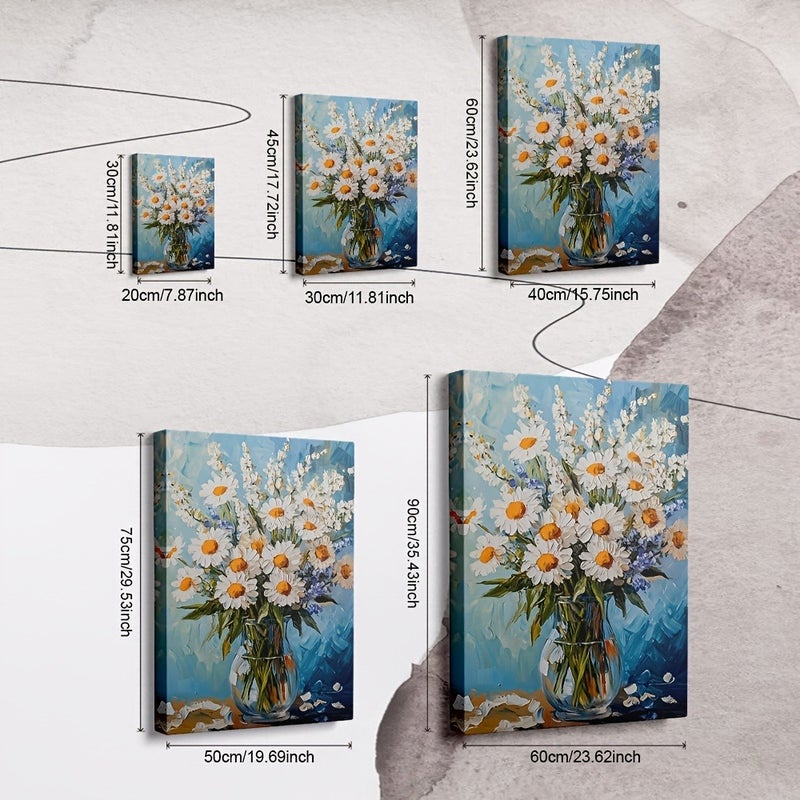 White Daisy in Glass Vase Framed Canvas Painting - Image 3