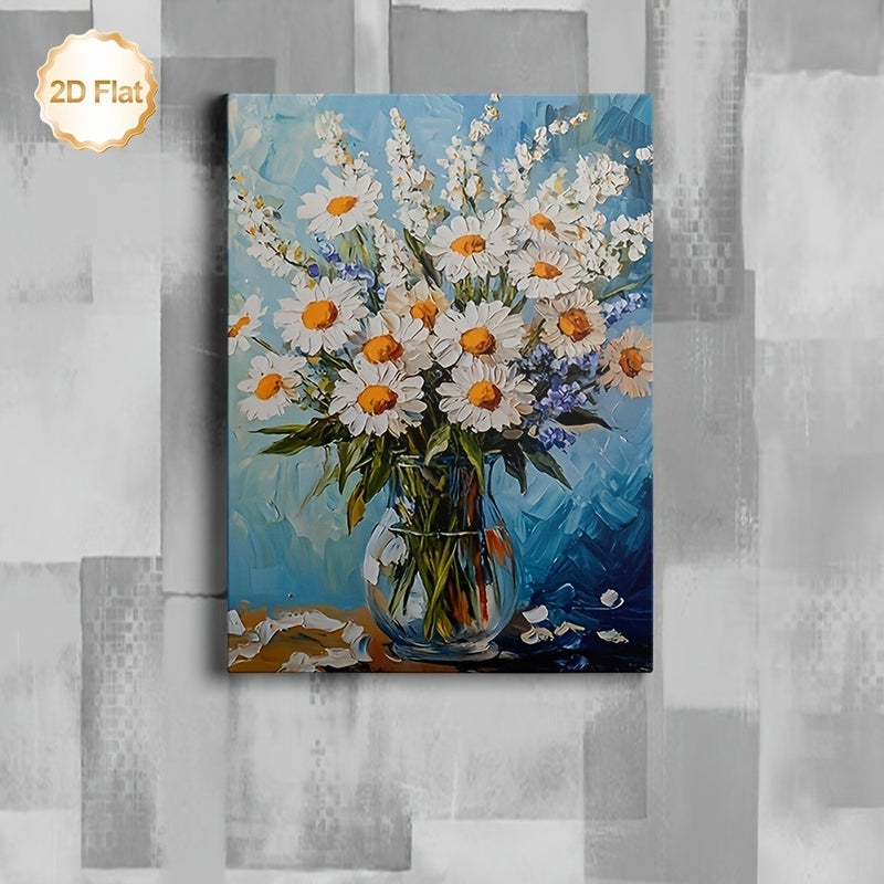 White Daisy in Glass Vase Framed Canvas Painting - Image 4