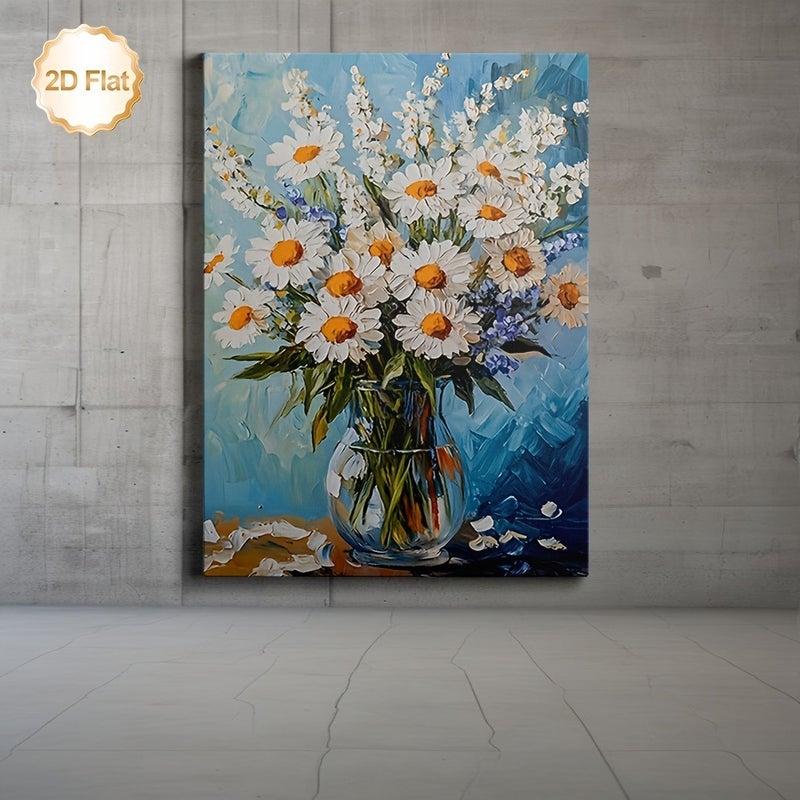 White Daisy in Glass Vase Framed Canvas Painting - Image 2