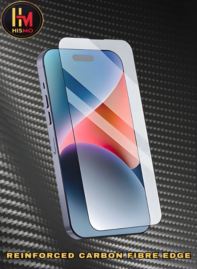 HISMO Carbon Fibre Clear Screen Protector【iPhone 15 Pro Max】HD Clarity, 9H Tempered Glass, Anti-Scratch, Anti-Fingerprint, Bubble-Free Easy Installation, Full Edge Coverage, Reinforced with Carbon Fibre for Impact Resistance - Image 2