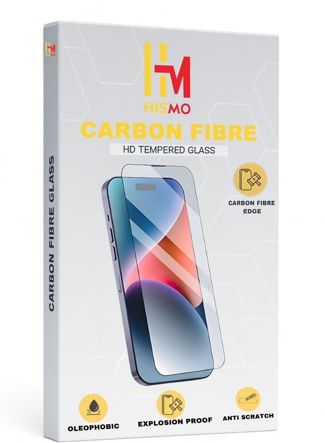 HISMO Carbon Fibre Clear Screen Protector【iPhone 15 Pro Max】HD Clarity, 9H Tempered Glass, Anti-Scratch, Anti-Fingerprint, Bubble-Free Easy Installation, Full Edge Coverage, Reinforced with Carbon Fibre for Impact Resistance - Image 1