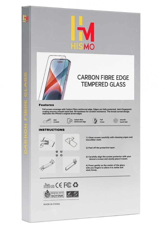 HISMO Carbon Fibre Clear Screen Protector【iPhone 15 Pro Max】HD Clarity, 9H Tempered Glass, Anti-Scratch, Anti-Fingerprint, Bubble-Free Easy Installation, Full Edge Coverage, Reinforced with Carbon Fibre for Impact Resistance - Image 3