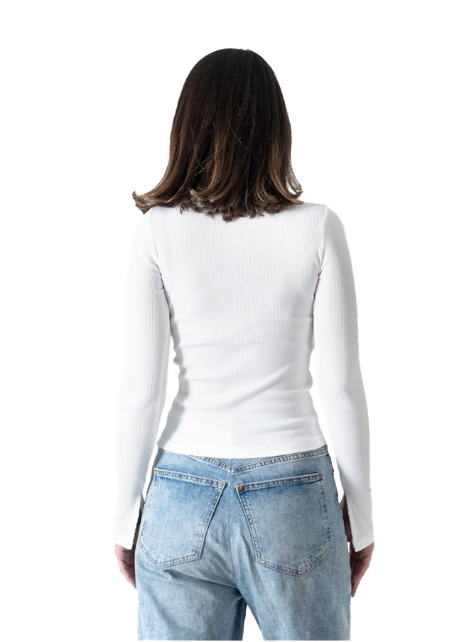 OKOYE - White Ribbed Top With Bracelet Slit - Image 1