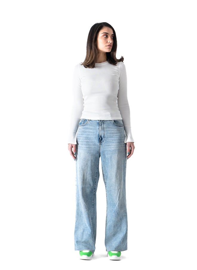 OKOYE - White Ribbed Top With Bracelet Slit - Image 1