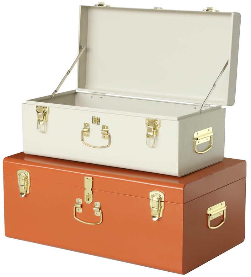 Vixdonos Vixdonos Decorative Metal Box Storage Trunks Set of 2 College Dorm Chest with Lock Hole237X142X95 InchesGrey and Pink
