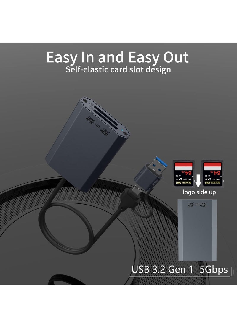 SYOSI - SD UHS-II Dual-Slot Card Reader Dual Slot USB C SD 4.0 Memory Card Reader Adapter, USB 3.2 Gen 1 Workflow Dual-Slot SDHC SDXC - Image 1