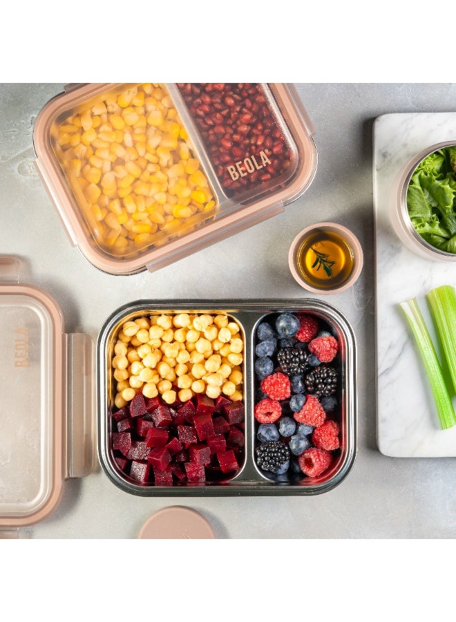 BEOLA Stainless Steel Lunch Box, 2 Compartment Bento Box, BPA Free Tiffin with Lid, Leakproof Meal Container, Perfect as Snack Box (Sand Dune) - Image 5