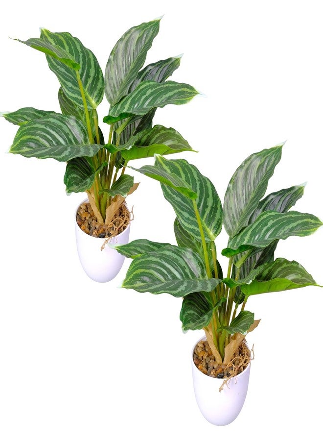 AUMVEYI 2 Pack Artificial Hosta Potted Plants, Medium Fake Tropical Plants in Pot, Faux Green Plants Indoor for Office Table Desk Home Décor - Image 1