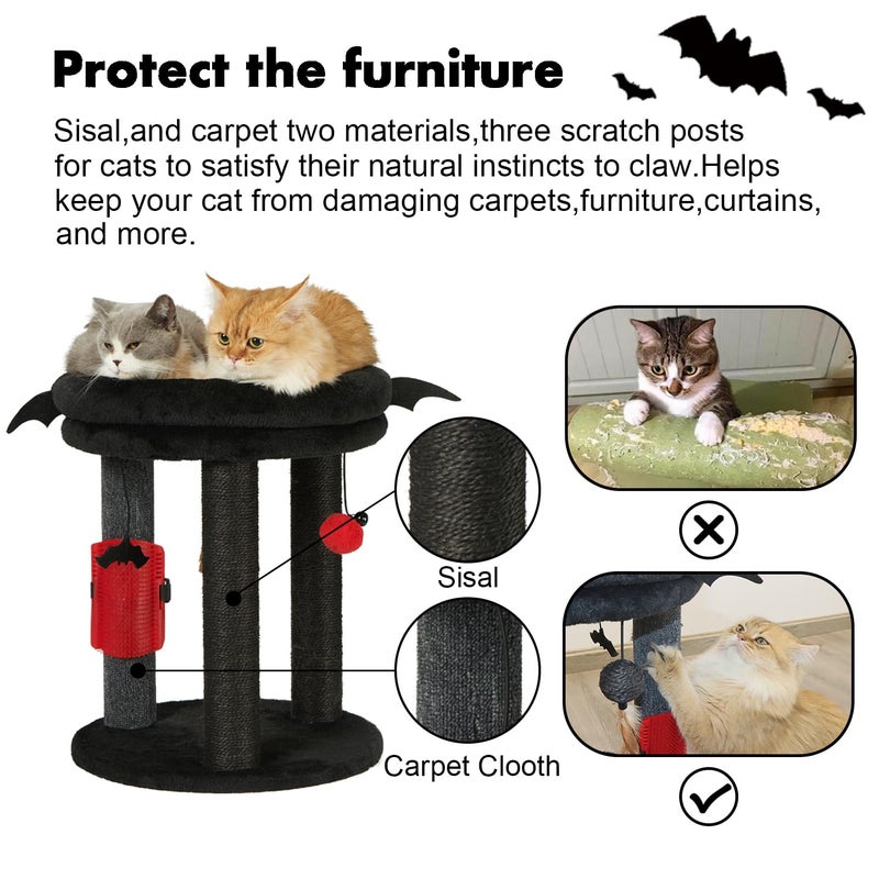MECOOL 4in1 Small Cat Tree,Scratching Post with Tower Soft Bed, Sisal Carpet Jute Posts with Three Hanging Ball Toys and Massage Brush for Indoor Cats and Kittens - Image 3