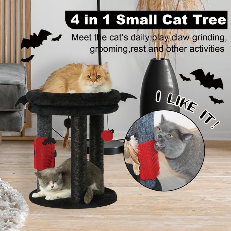 MECOOL 4in1 Small Cat Tree,Scratching Post with Tower Soft Bed, Sisal Carpet Jute Posts with Three Hanging Ball Toys and Massage Brush for Indoor Cats and Kittens - Image 2