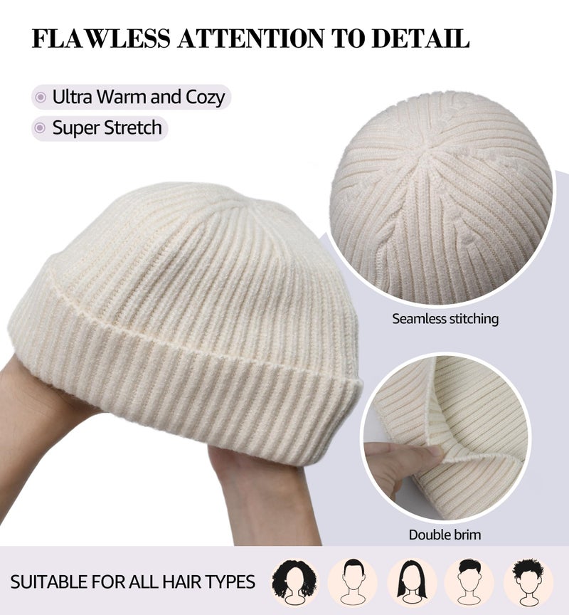 HiRui Fisherman Beanie for Men Women, Knit Trawler Beanie Watch Hats Winter Caps (Beige) - Image 4