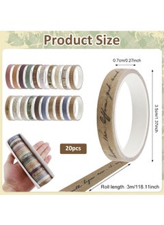 HASTHIP HASTHIP® 20Rolls Vintage Washi Tape Set, 0.7cm x 3m Narrow Washi Tape DIY Scrapbooking Decoration, Retro Decorative Antique Patterns Masking Tapes for Arts, DIY Crafts, Journals, Planners, Scrapbook  - Image 2