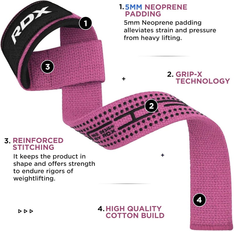Rdx Weight Lifting Straps,Powerlifting Deadlifting, Anti Slip 60CM Hand Bar Grip, 5MM Neoprene Wrist Support, Heavy Duty Weightlifting Bodybuilding Workout - Image 3