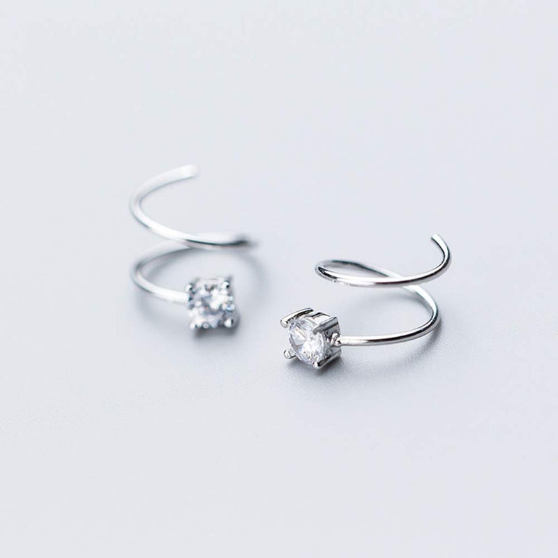 Izpack Cubic Zirconia Cuff Small Hoop Earrings Sterling Silver Dainty Crystal Cartilage Twist Crawler Wrap Huggie Earring Ear Piercing Hypoallergenic Sensitive Ears - Image 2