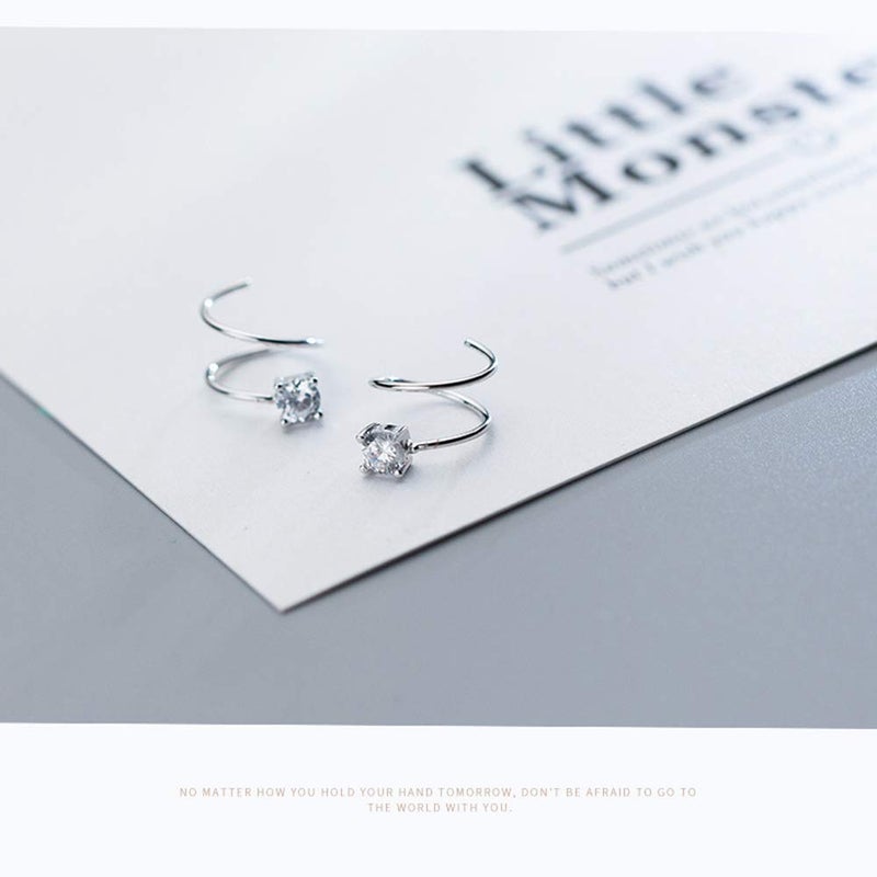 Izpack Cubic Zirconia Cuff Small Hoop Earrings Sterling Silver Dainty Crystal Cartilage Twist Crawler Wrap Huggie Earring Ear Piercing Hypoallergenic Sensitive Ears - Image 4