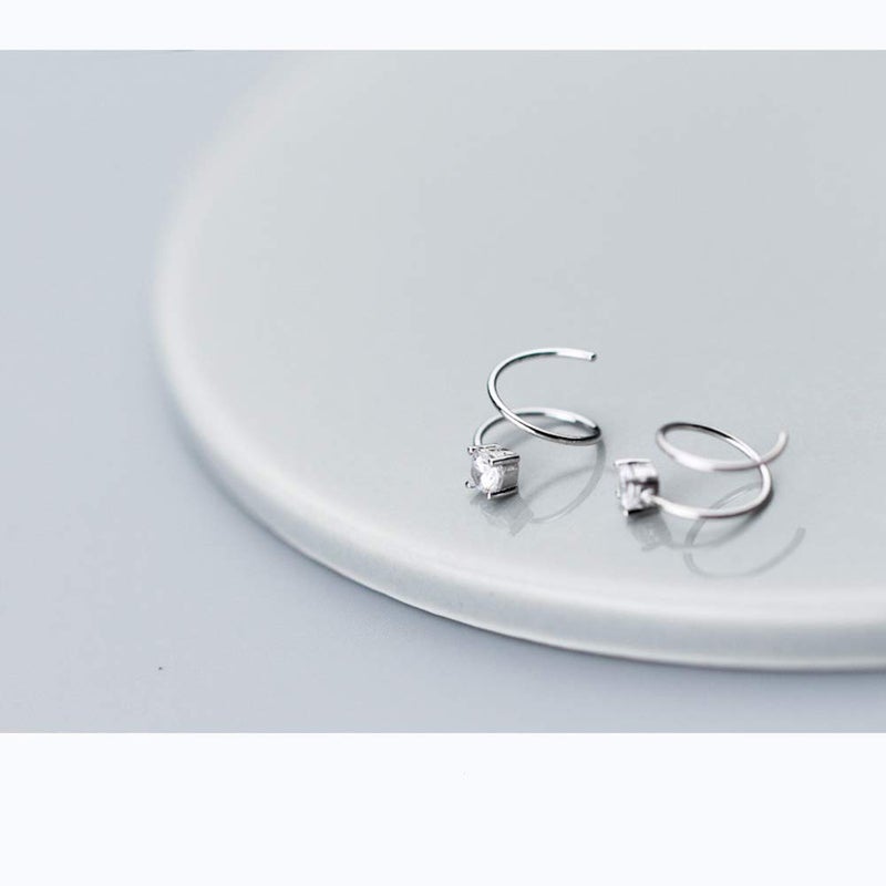 Izpack Cubic Zirconia Cuff Small Hoop Earrings Sterling Silver Dainty Crystal Cartilage Twist Crawler Wrap Huggie Earring Ear Piercing Hypoallergenic Sensitive Ears - Image 5