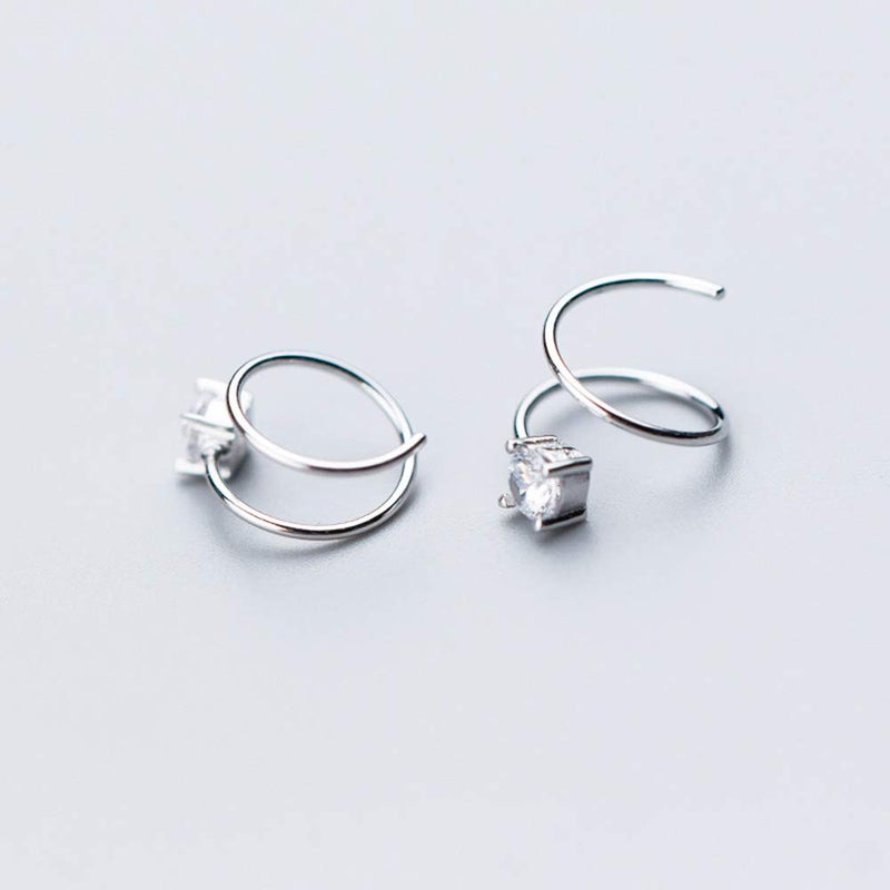 Izpack Cubic Zirconia Cuff Small Hoop Earrings Sterling Silver Dainty Crystal Cartilage Twist Crawler Wrap Huggie Earring Ear Piercing Hypoallergenic Sensitive Ears - Image 3