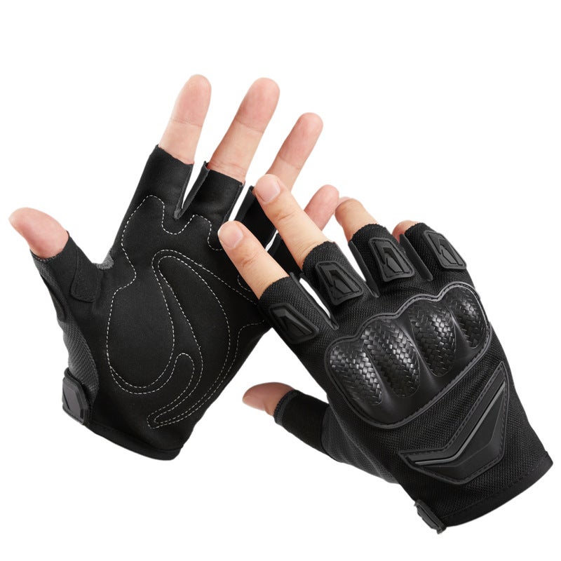 Sports Outdoor Half-Finger Gloves Outdoor Tactical Hard Shell Riding Motocross Fitness Sport for Men and Women BZK BLACK 
